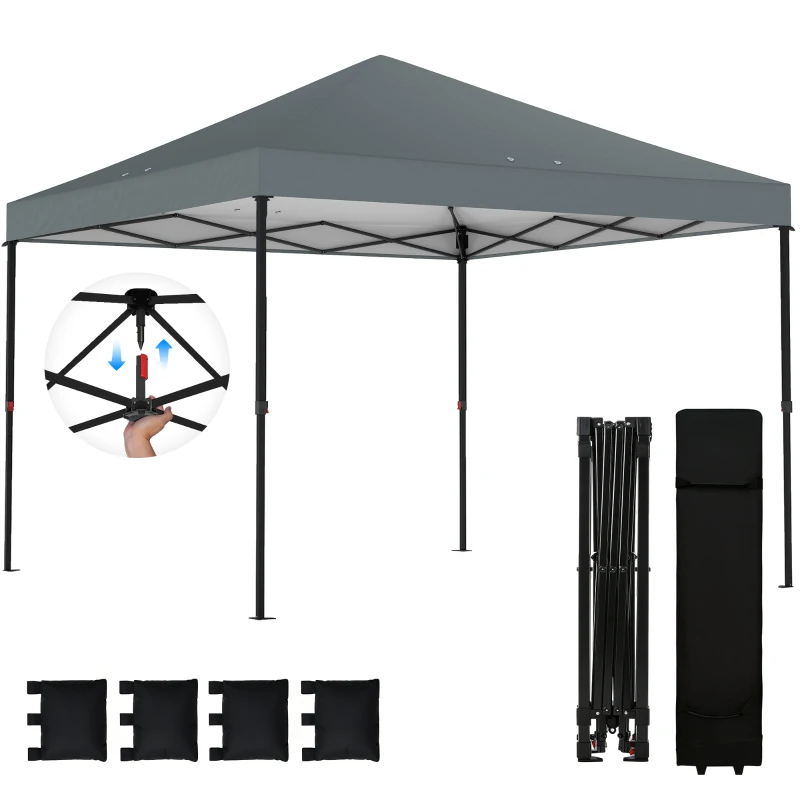 Outsunny 10 x 10 ft Pop Up Canopy Tent with One Push Setup, Outdoor Portable Instant Canopy Shelter w/ Roller Bag, Dark Gray
