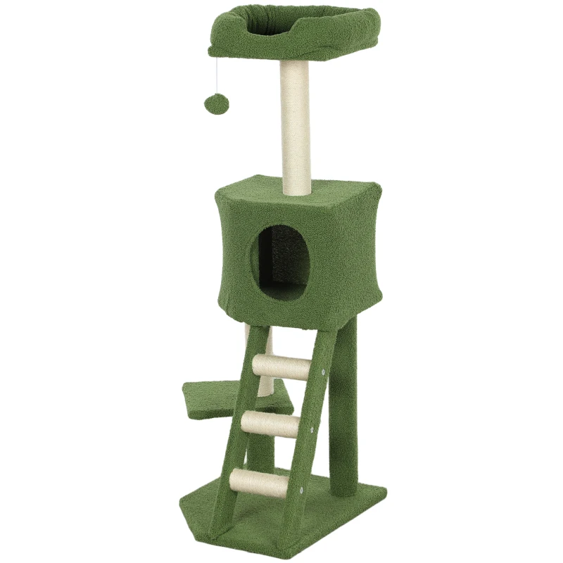 PawHut 47" Tall Cat Tree Tower with Condo, Ladder, Scratching Posts and Hanging Ball, Green