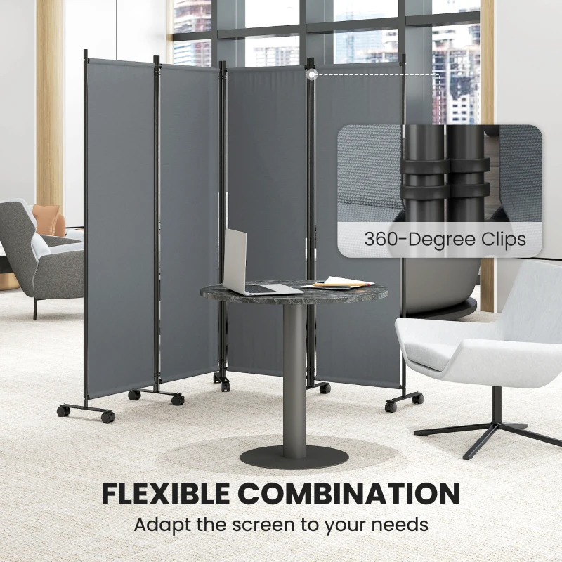 Outsunny Folding Room Divider with Castor Wheels, Rolling Privacy Screen for Home Office Bedroom, 5.6ft Tall