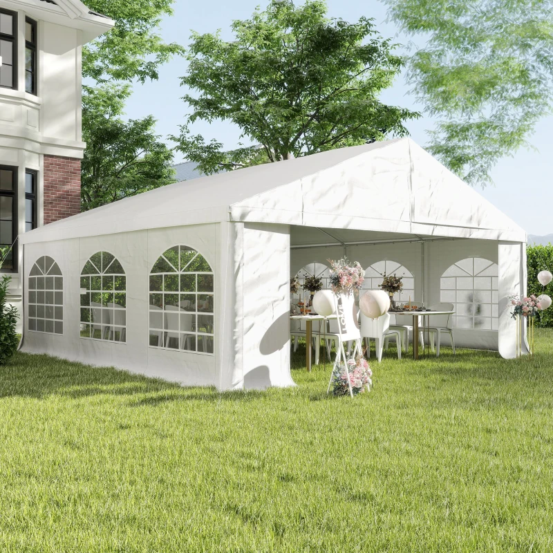 Outsunny 20' x 20' Heavy-duty Large Wedding Tent, Outdoor Carport Garage Party Tent, Patio Gazebo Canopy with Sidewall, White