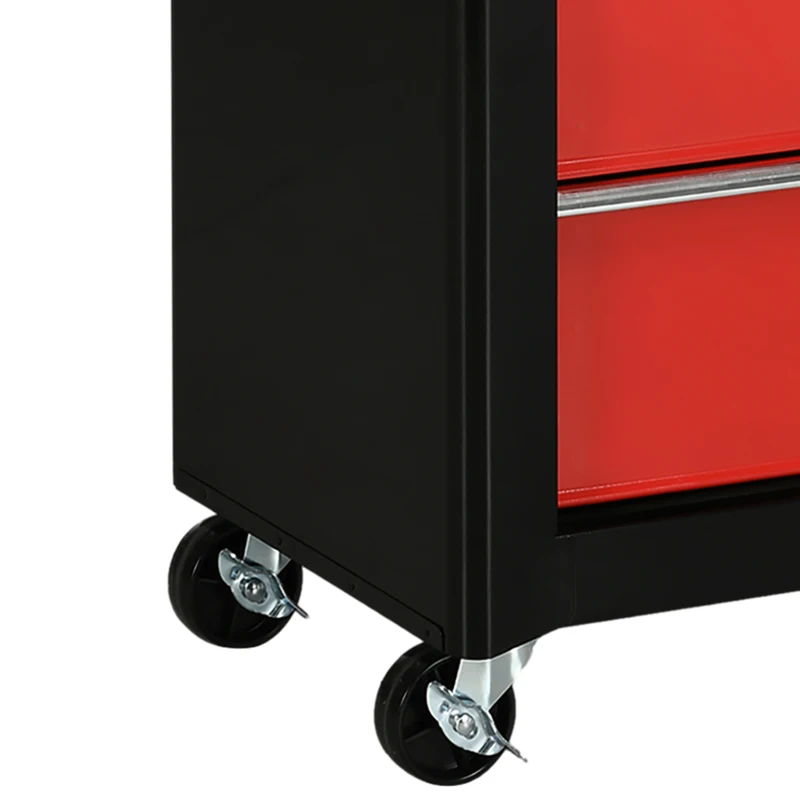 HOMCOM Lockable Tool Cabinet, 5-Drawer Rolling Tool Chest with 4 Universal Wheels, Black and Red