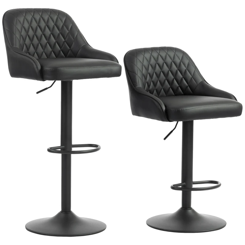 HOMCOM Bar Stools Adjustable Swivel Kitchen Chairs with Backrest Set of 2 for Kitchen Island Black