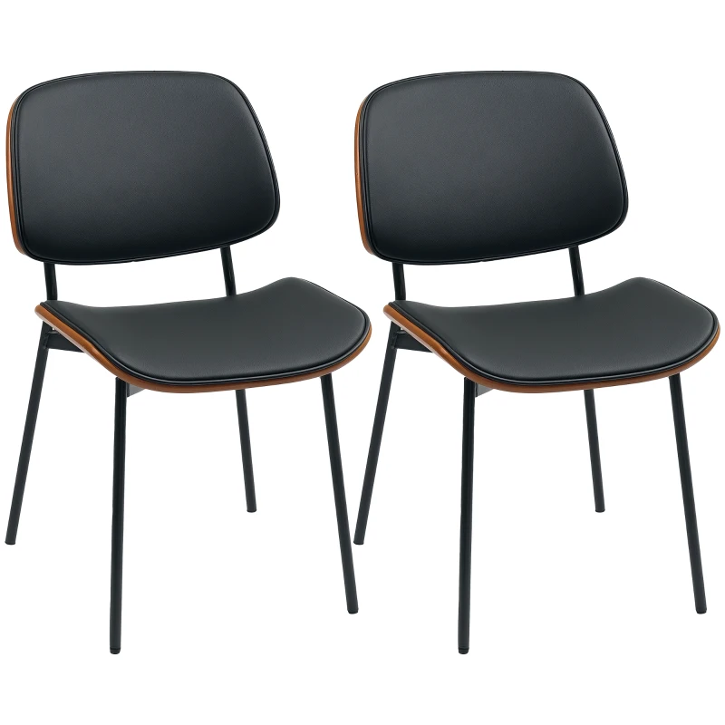 HOMCOM Dining Chairs Set of 2, Mid Century Modern Dining Room Chairs with Bentwood Back and Metal Legs for Kitchen Living Room