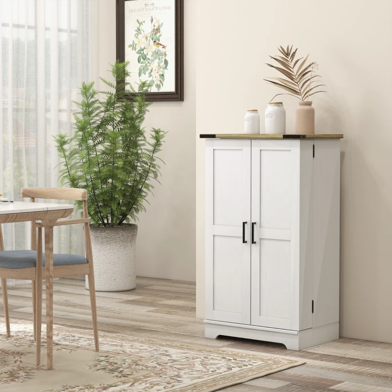 HOMCOM Farmhouse Kitchen Pantry Storage Cabinet, Kitchen Pantry Cabinet with Doors and Adjustable Shelves, Cream White