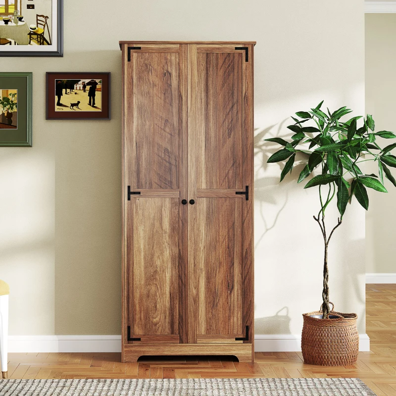 HOMCOM 72" Farmhouse Pantry Cabinet, Freestanding Food Pantry Cabinet with Adjustable Shelves, Brown