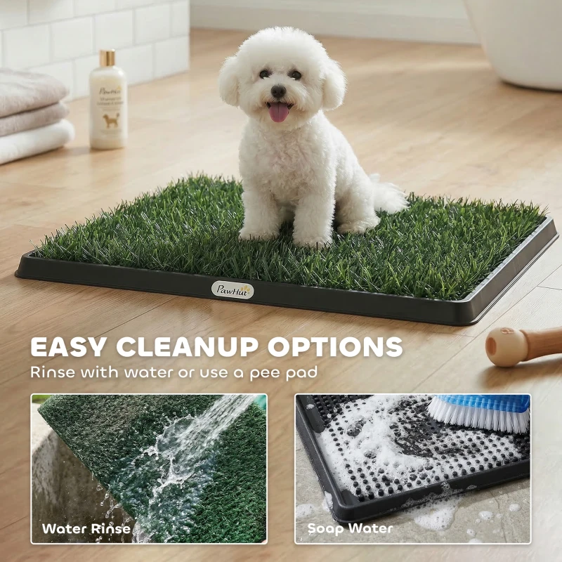 PawHut Dog Grass Pad with Tray, Artificial Grass Pet Training Toilet with Drainage Grid, 2 Grass Mats