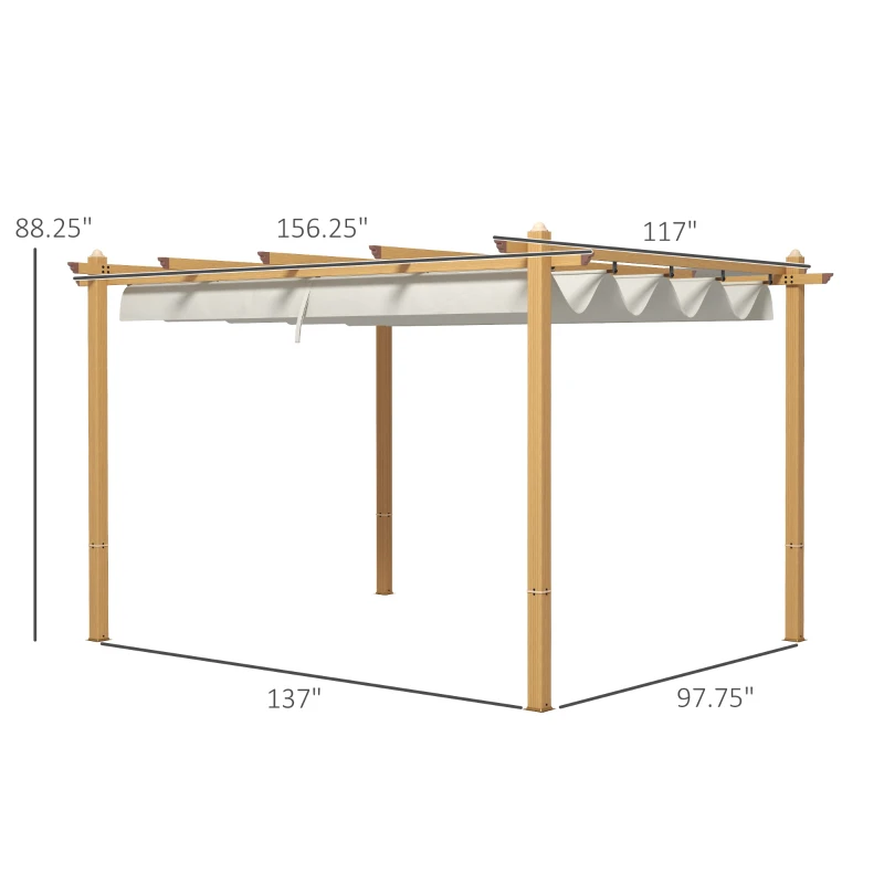 Outsunny 10' x 13' Retractable Pergola Canopy, Aluminum Pergola Sun Shade Shelter for Garden, Patio, Backyard, Deck, Cream