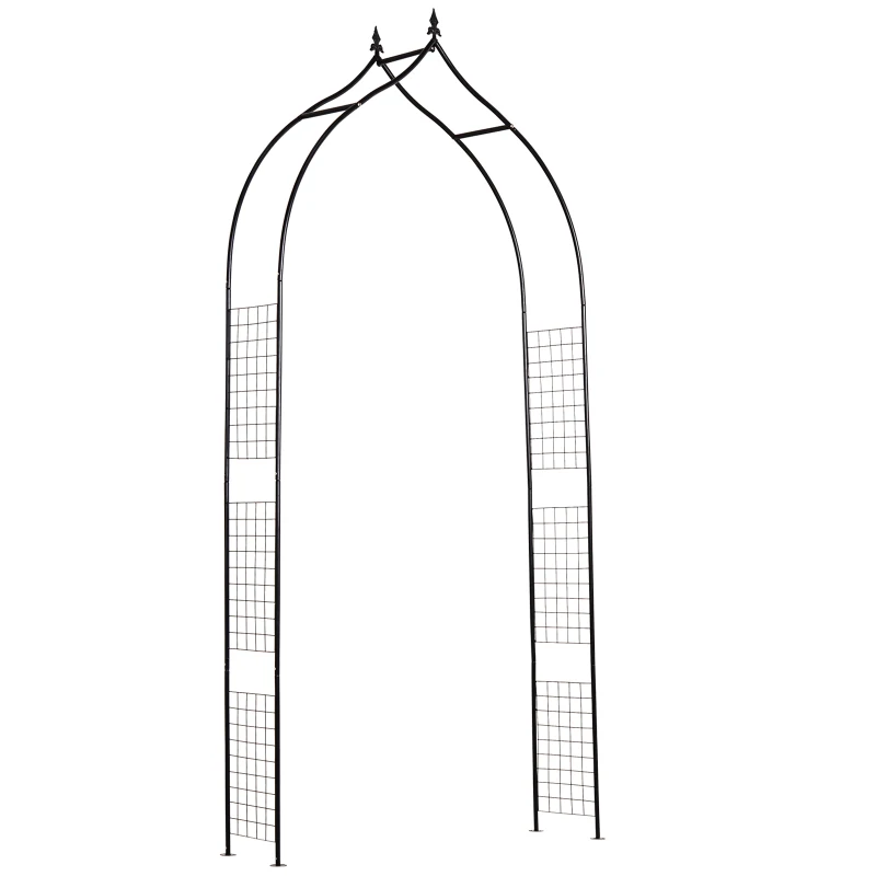Outsunny 8FT Metal Garden Arch, Decorative Arbor Trellis for Climbing Plants, Wedding, Party, Event, Holiday, Black