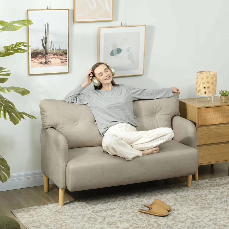 HOMCOM 58" 2 Seat Sofa, Modern Love Seats Furniture, Upholstered 2 Seater Couch, Solid Wood Frame, Beige