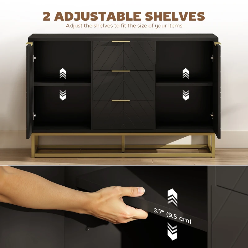 HOMCOM Sideboard Storage Cabinet with 3 Drawers, Adjustable Shelves and Doors, Kitchen Buffet Cabinet for Dining Room, Black