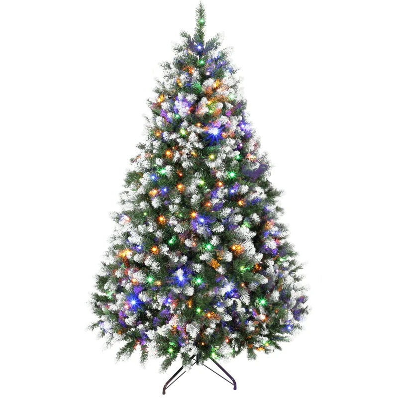 HOMCOM 6ft Pre-lit Artificial Christmas Tree White-Tipped Hinged Full Xmas Tree with 1020 Tips