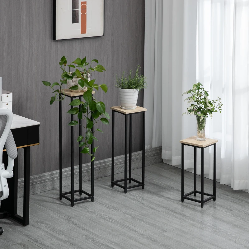 Outsunny 3 Packs Plant Stand Indoor, Metal Plant Stand Outdoor Plant Rack, Decorative Flower Display Holder for Patio Garden