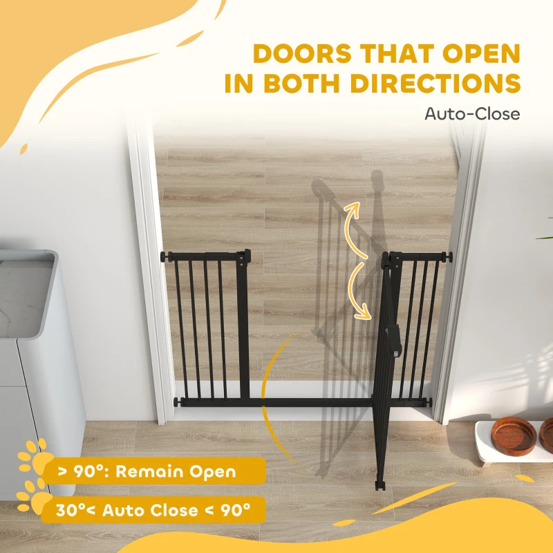 PawHut 30 Inch Tall Pet Gate with Door Dog Gate and Barrier Indoor for Stairs Includes 2.8", 5.5" Extensions Kit, Black