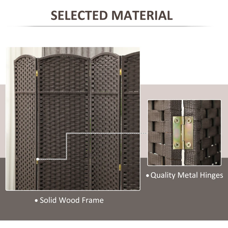 HOMCOM Folding Room Divider Screen 4 Panel 5.6 ' Tall Privacy Screen Freestanding Room Partition for Home Office, Brown