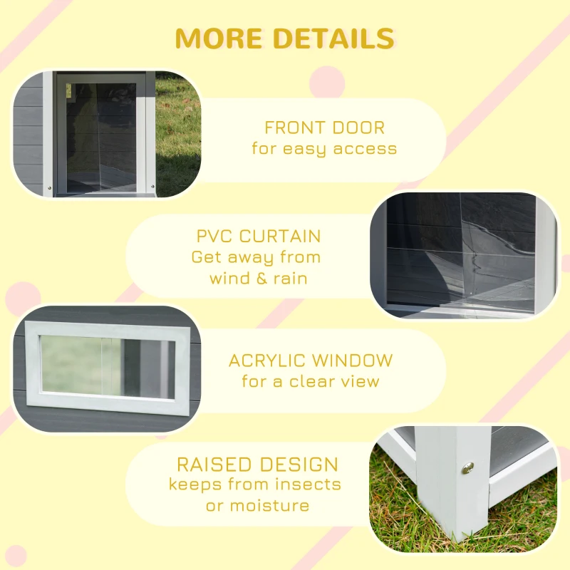 PawHut Outdoor Indoor Dog House with Openable Top, Weather Resistant Dog Kennel with Porch, Pet Furniture for Small and Medium Sized Dogs, Gray