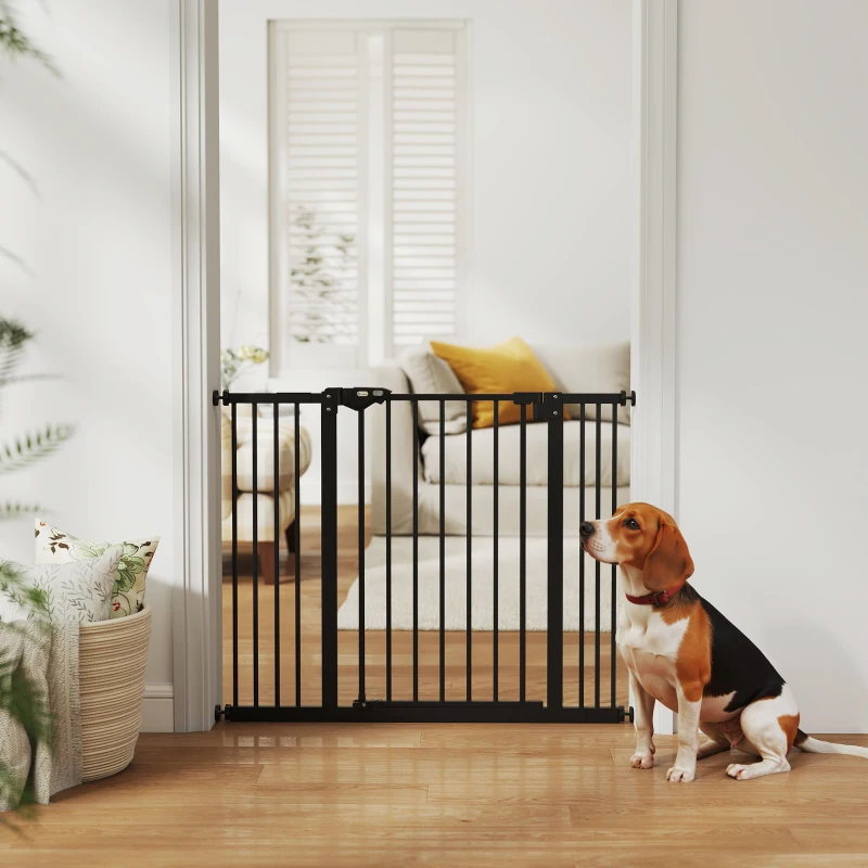 PawHut 30 Inch Tall Pet Gate with Door Dog Gate and Barrier Indoor for Stairs Includes 2.8", 5.5" Extensions Kit, Black