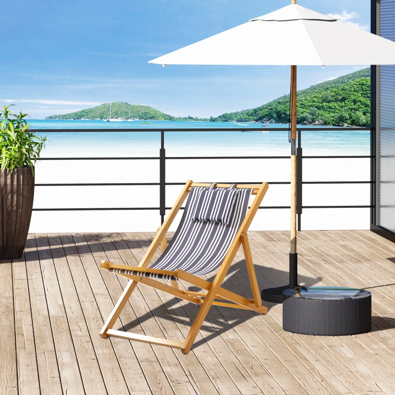 Outsunny Patio Lounge Chair, Reclining Lounger, Folding Beach Chair with Adjustable Backrest for Deck, Beach and Poolside, Teak/Grey/White