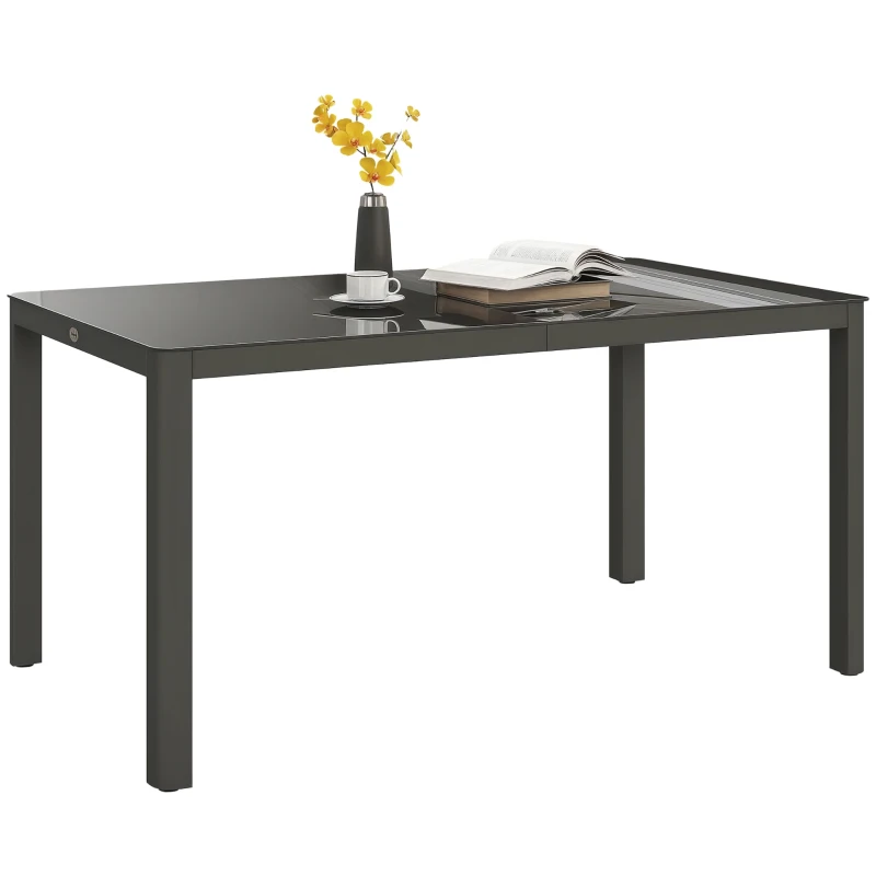 Outsunny 59" x 35" Aluminium Outdoor Dining Table for 6, with Glass Tabletop, Grey