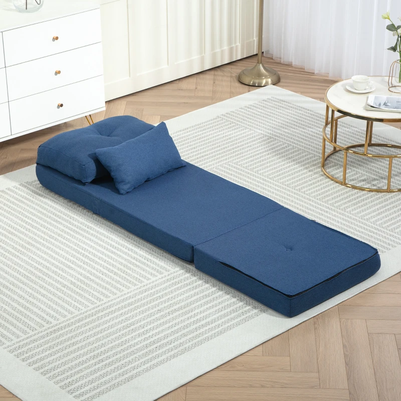 HOMCOM Floor Chair, Convertible Floor Sofa Bed, Folding Upholstered Couch Bed with Adjustable Backrest, Dark Blue