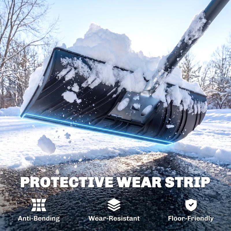 Outsunny 2-in-1 Snow Shovel and Ice Scraper, 22" Heavy Duty Snow Pusher with Metal Wear Strip, Ergonomic Handle for Driveway