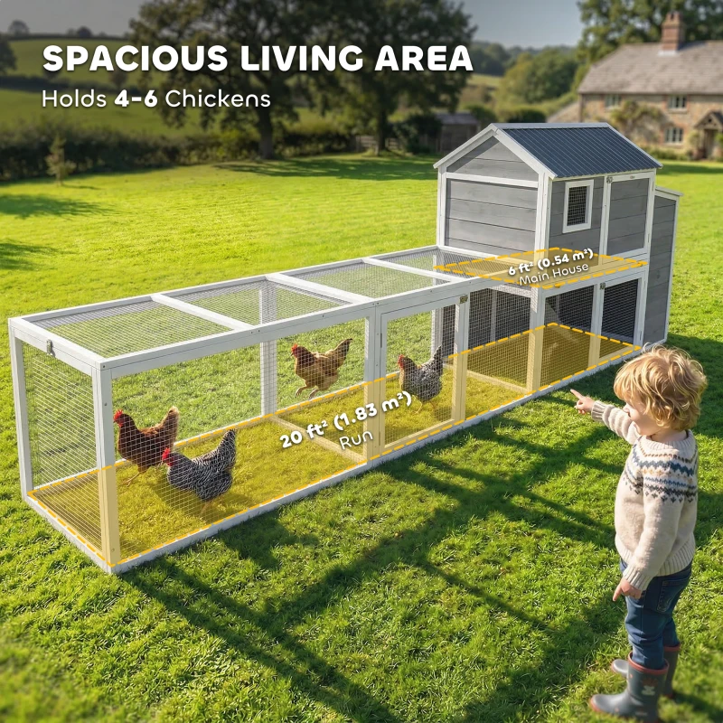 PawHut Large Chicken Coop, 134"L Wooden Chicken House with Run, Nesting Box, Slide-Out Tray, Waterproof Roof and Ramp