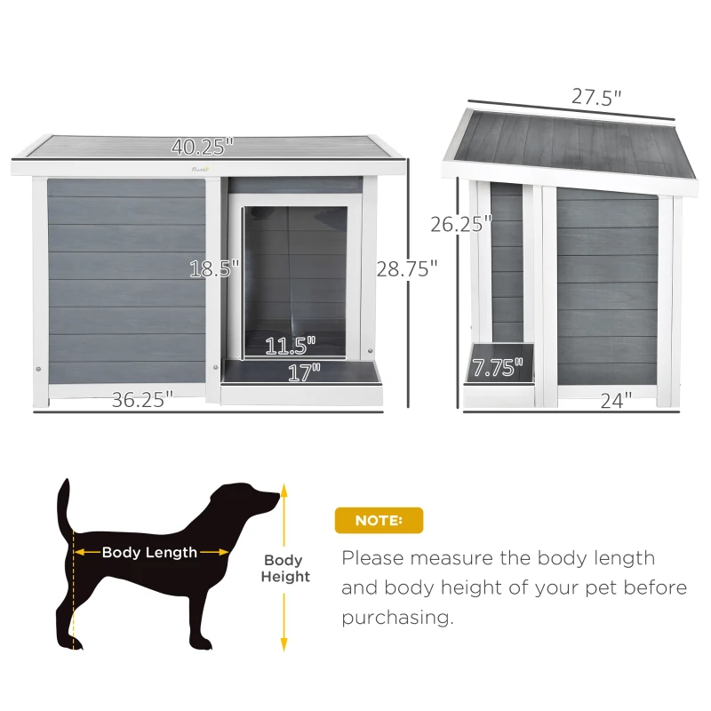 PawHut Outdoor Indoor Dog House with Openable Top, Weather Resistant Dog Kennel with Porch, Pet Furniture for Small and Medium Sized Dogs, Gray