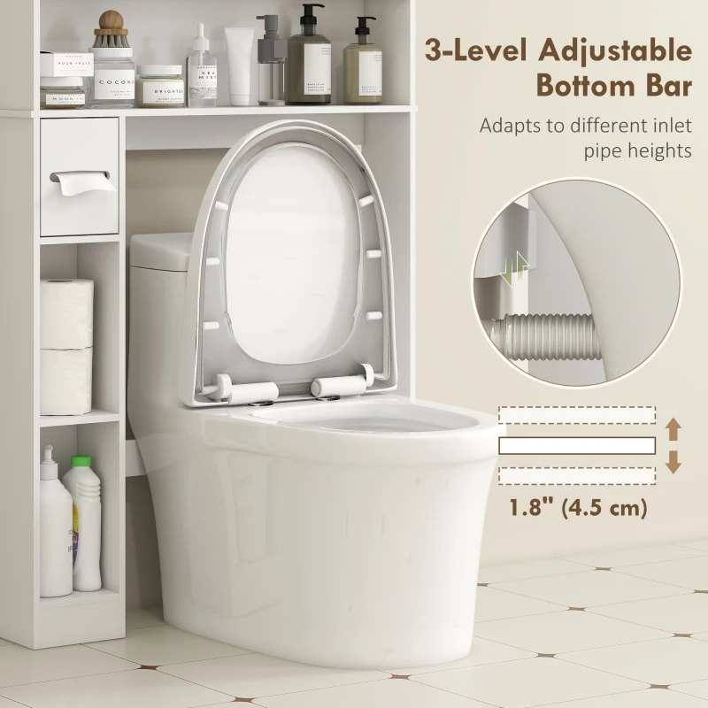 HOMCOM Modern Over The Toilet Storage Shelf with 2 Doors, Above Commode Storage Cabinet with Toilet Paper Holder, White