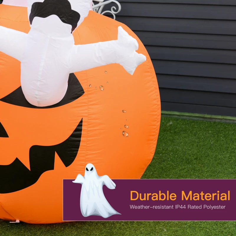 HOMCOM 6FT Tall Halloween Inflatable Jack-O-Lantern and Ghosts, Outdoor Blow Up Yard Decoration with Pumpkin Lantern and LED Lights for Garden, Lawn, Party, Holiday