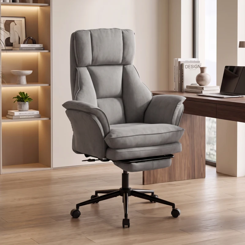 HOMCOM Cross Legged Office Chair with Footrest, 396 lbs Reclining Computer Desk Chair with High Back, Flip-up Armrests, Grey