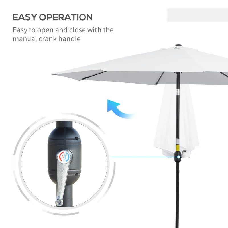 Outsunny 10' x 8' Round Market Umbrella, Patio Umbrella with Crank Handle and Tilt, Outdoor Parasol for Garden, White