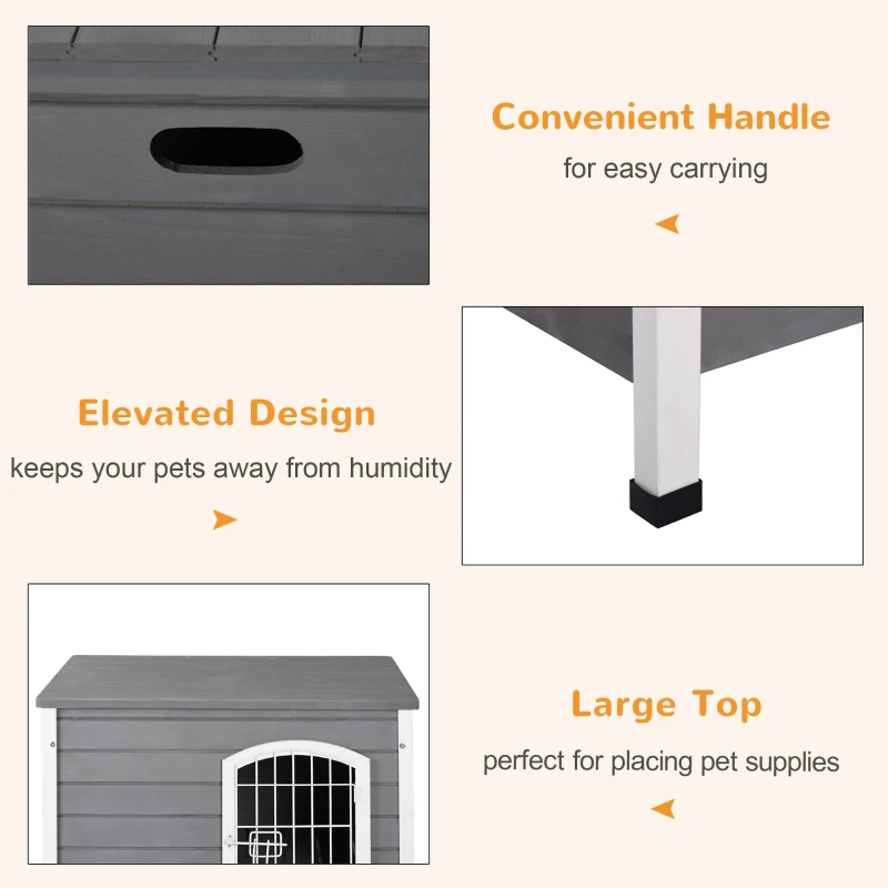 PawHut 31" Folding Dog House, Portable Pet Crate Kennel, Wooden Wire Cage for Miniature and Small Sized Dogs with Lockable Doors Open Top Removable Tray, Grey