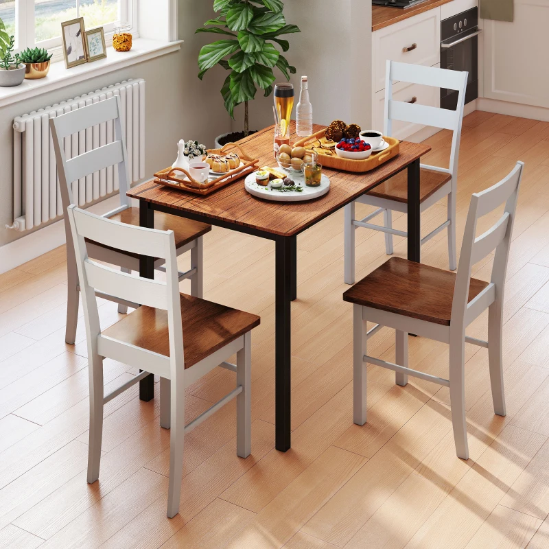 HOMCOM Farmhouse Dining Table Chairs, Set of 2 Rubber Wood Kitchen Table Chairs with Open Back for Living Room, Light Gray