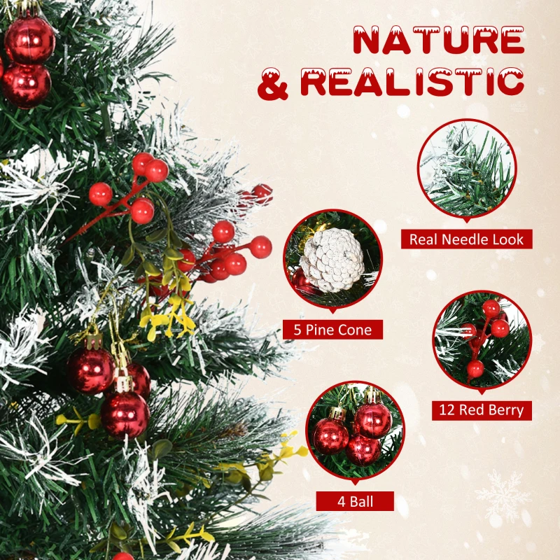 HOMCOM 2 Foot/23 inch 2 Pack Prelit Artificial Christmas Tree Cordless with 70 Branches, Warm White LED lights, Red Berries, Pine Cones, Balls, for Outdoor Entryway, Green