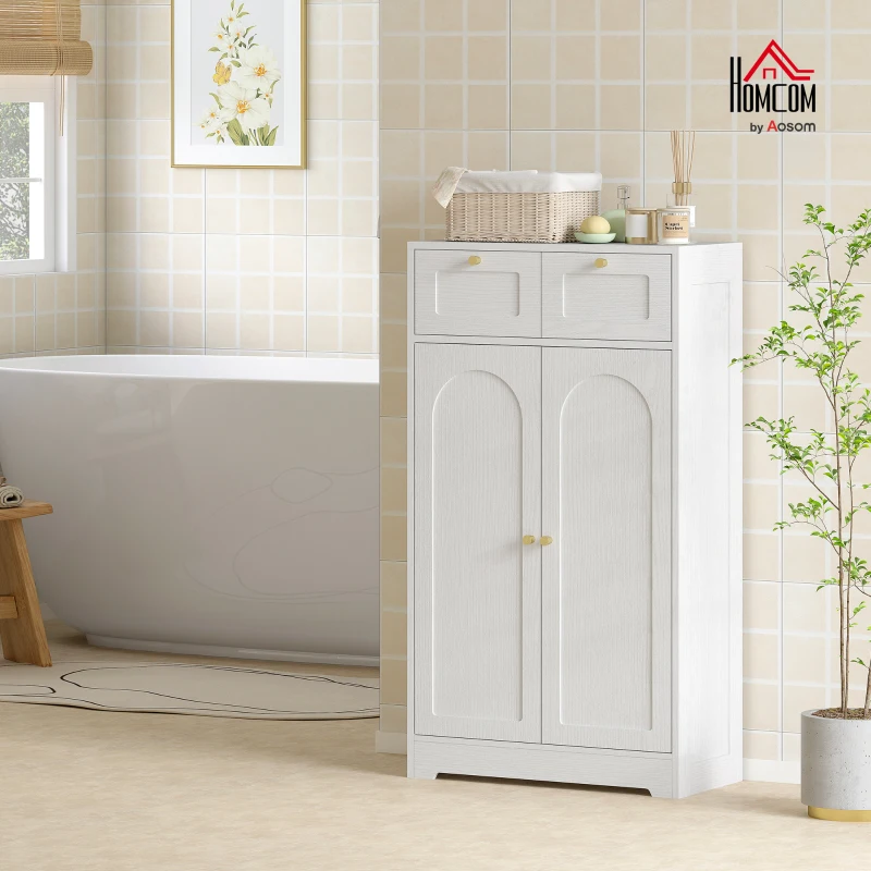 HOMCOM Bathroom Floor Cabinet with 2 Drawers - White