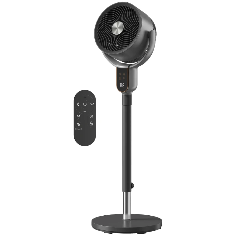 HOMCOM 20dB Standing Fan for Bedroom, 70°+90° Auto Oscillating Fan with 8 Speeds, Remote Control, 12H Timer, Adjustable Height