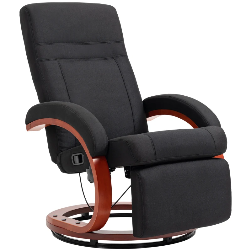HOMCOM Manual Recliner Chair for Adults, Adjustable Swivel Recliner with Footrest, Padded Arms and Wood Base for Living Room, Black