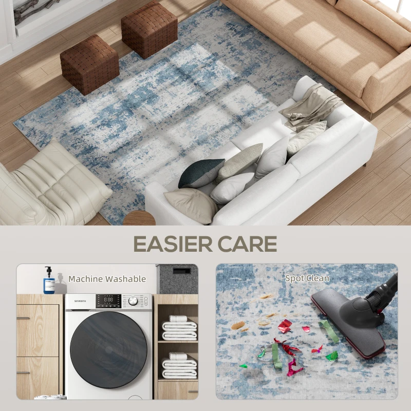 HOMCOM Area Rug 4x6, Machine Washable Rug, Non-Slip Modern Abstract Floor Carpet for Living Room, Bedroom, Dining Room, Blue