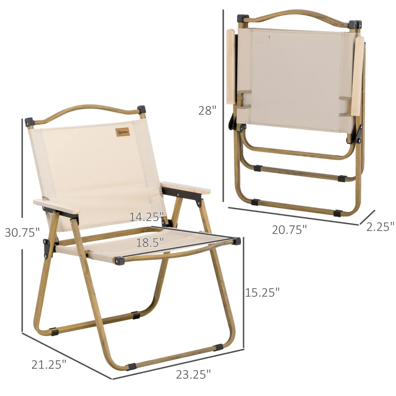 Outsunny 2 Pack Folding Camping Chair, Portable Beach Chairs Armchairs, Perfect for Festivals, Fishing, Picnic and Hiking, Khaki