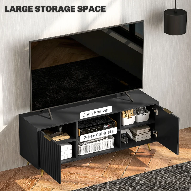 HOMCOM TV Stand with Storage for 55 Inch TV, Modern TV Cabinet with 2 Open Shelves and 2 Cabinets for Living Room, Black