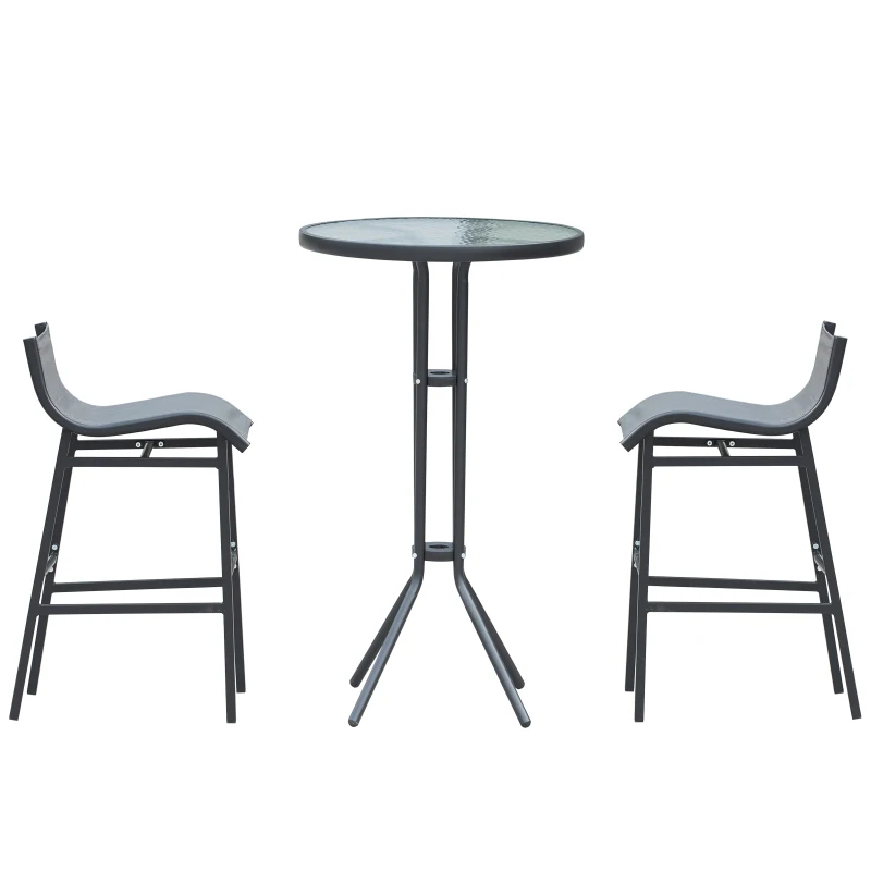 Outsunny 3 Piece Bar Height Outdoor Bistro Set for 2, Charcoal Gray