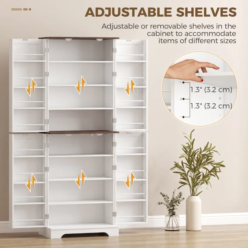 HOMCOM 65" Kitchen Pantry Cabinet Adjustable Shelves Tall Storage Cabinet Door Shelves 8 Shelves Brown White