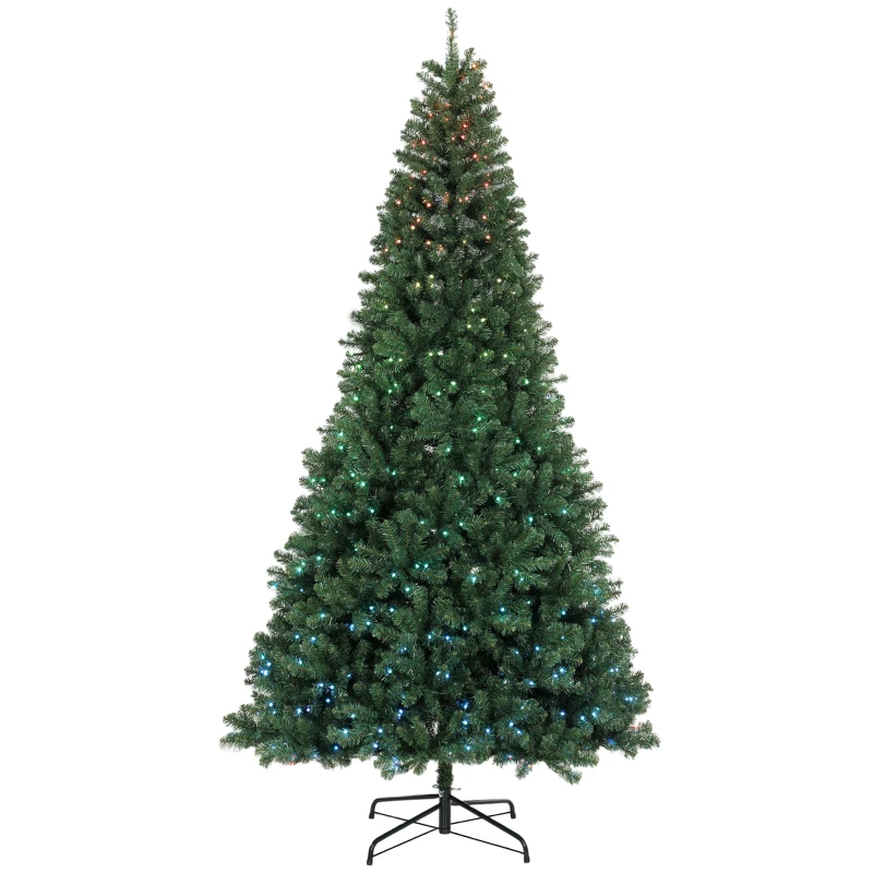 HOMCOM 9ft Prelit Christmas Tree with RGB Dynamic LEDs, Remote Control, Daily Timer, Hinged Xmas Tree, Easy Assembly