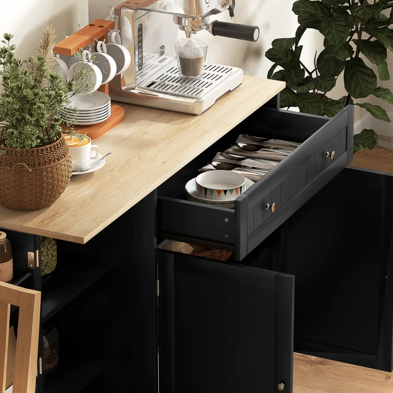 HOMCOM Modern Sideboard Cabinet, 41" Kitchen Buffet Cabinet with Drawer, Adjustable Shelf, 3 Doors for Dining Room, Black