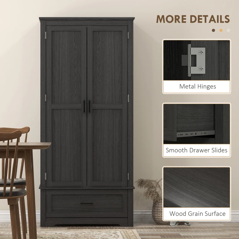 HOMCOM 69" Tall Farmhouse Kitchen Pantry Cabinet with 2 Doors, Drawer and Adjustable Shelves for Dining Room, Black
