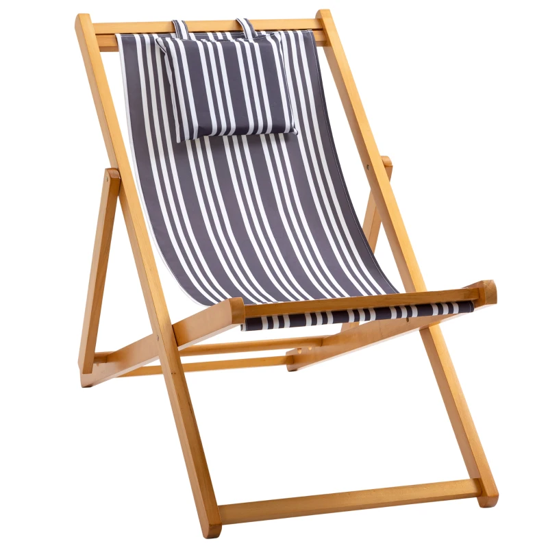 Outsunny Patio Lounge Chair, Reclining Lounger, Folding Beach Chair with Adjustable Backrest for Deck, Beach and Poolside, Teak/Grey/White