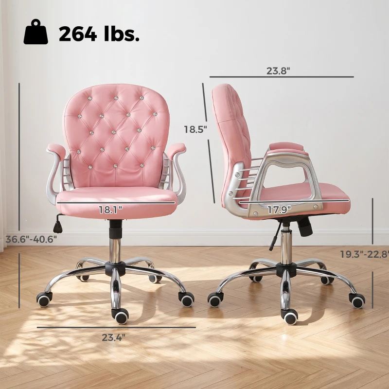 Vinsetto Button Tufted Desk Chair, Home Office Chair with Padded Armrests, Adjustable Height and Swivel Wheels, Black