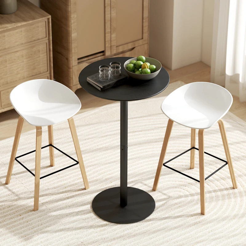 HOMCOM Round Bar Table for 2, Modern Pub Table with Steel Frame, Easy Assembly for Small Space Home Bar Cocktail Bistro, Black
