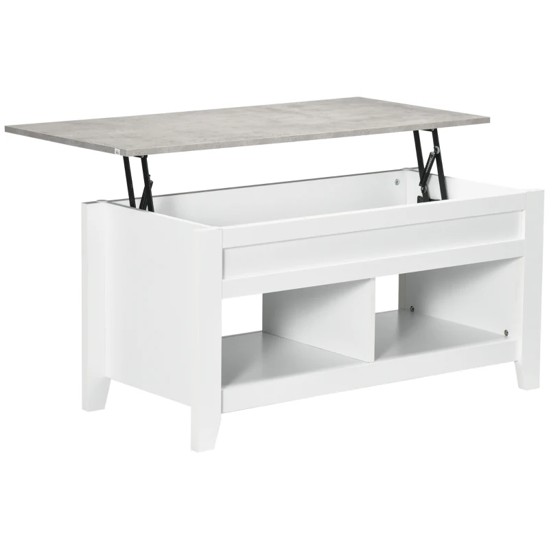 HOMCOM Lift Top Coffee Table with Hidden Storage Compartment and Open Shelves, Lift Tabletop Pop-Up Center Table for Living Room, White