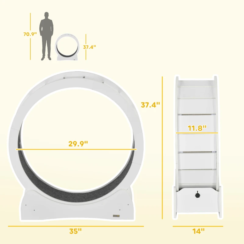 PawHut 30" Cat Exercise Wheel with White Wood Grain