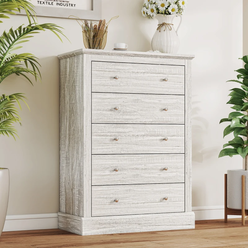 HOMCOM 31" Wide Farmhouse Chest of Drawers with 5 Drawers, Dresser for Bedroom with Wood Top for Living Room, Dirty Oak